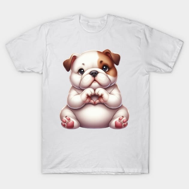 Valentine Bulldog Giving Heart Hand Sign T-Shirt by Chromatic Fusion Studio